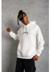 Erkek Baskılı Kapüşonlu ve Kanguru Cepli Sweatshirt hoodie - Beyaz