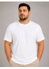 Erkek Battal Big Size Basic Tişört Bisiklet Yaka Rahat Kalıp T-Shirt - Beyaz