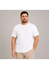 Erkek Battal Big Size Basic Tişört Bisiklet Yaka Rahat Kalıp T-Shirt - Beyaz