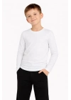Erkek Çocuk Basic Uzun Kollu Tişört Okul Günlük Rahat T-Shirt - Beyaz