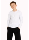 Erkek Çocuk Basic Uzun Kollu Tişört Okul Günlük Rahat T-Shirt - Beyaz