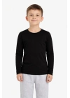 Erkek Çocuk Basic Uzun Kollu Tişört Okul Günlük Rahat T-Shirt - Siyah