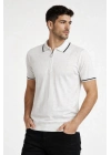 Erkek Fermuarlı Yaka Fitilli Triko Kısa Kollu Regular Fit Tişört T-shirt - Beyaz