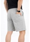 Erkek Keten Kumaş Cepli Rahat Kesim Bel Lastikli Şort - Gri