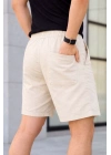 Erkek Keten Kumaş Cepli Rahat Kesim Bel Lastikli Şort - Krem