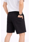 Erkek Keten Kumaş Cepli Rahat Kesim Bel Lastikli Şort - Siyah