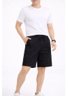 Erkek Keten Kumaş Cepli Rahat Kesim Bel Lastikli Şort - Siyah