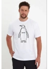 Erkek T-Shirt Nihilist Penguen Baskılı Bisiklet Yaka Kısa kol yazlık Tişört - Beyaz