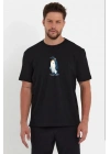 Erkek Oversize Tişört - Sırt Baskılı Survivor Penguin Temalı, Felsefi Yazılı Bisiklet yaka Tişört - Siyah