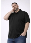 Erkek Pike Kumaş Düğmeli Yaka Battal Büyük Beden Günlük Kısa kol Tişört T-shirt - Siyah