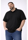 Erkek Pike Kumaş Düğmeli Yaka Battal Büyük Beden Günlük Kısa kol Tişört T-shirt - Siyah