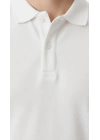 Erkek Pike Kumaş Düğmeli Yaka Regular Fit Günlük Kısa kol Tişört T-shirt - Beyaz