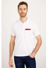 Erkek Pike Polo Yaka Tişört Düğmeli Baskılı T-Shirt - Beyaz