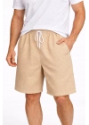 Erkek Pötikareli Şort – Beli Lastikli Bağcıklı, Cepli, Yazlık Şort - Bej