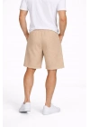 Erkek Pötikareli Şort – Beli Lastikli Bağcıklı, Cepli, Yazlık Şort - Bej
