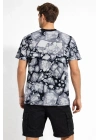 Erkek Siyah Gri Taş Desenli Tişört – Regular Fit, Bisiklet Yaka, Dijital Baskılı Modern Tasarım T-Shirt - Siyah