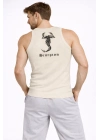 Erkek Spor Slimfit Fitilli Kaşkorse Arka Basklı Atlet 2li Set Siyah-Bej