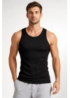 Erkek Spor Slimfit Fitilli Kaşkorse Arka Basklı Atlet 2li Set Siyah-Bej