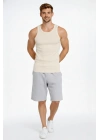 Erkek Spor Slimfit Fitilli Kaşkorse Arka Basklı Atlet 2li Set Siyah-Bej