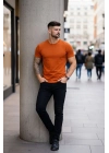 Erkek T-Shirt Bisiklet Yaka Slim Fit dar kesim Likralı Tişört Günlük Basic Body - Koyu Turuncu
