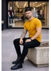 Erkek T-Shirt Bisiklet Yaka Slim Fit dar kesim Likralı Tişört Günlük Basic Body - Limon
