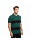 Erkek T-shirt Çizgili Triko Dokuma Kumaş Polo Yaka Yarım Fermuarlı Regular Kalıp Tişört - Çağla Yeşili