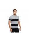 Erkek T-shirt Çizgili Triko Dokuma Kumaş Polo Yaka Yarım Fermuarlı Regular Kalıp Tişört - Gri