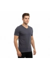 Erkek T-Shirt V Yaka Slim Fit dar kesim Likralı Tişört Günlük Basic Body - Füme
