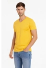 Erkek T-Shirt V Yaka Slim Fit dar kesim Likralı Tişört Günlük Basic Body - Limon