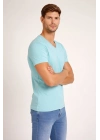 Erkek T-Shirt V Yaka Slim Fit dar kesim Likralı Tişört Günlük Basic Body - Turkuvaz