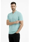 Erkek Triko Kumaş Yakalı Düğmesiz Açık Yaka Fitilli Kısa Kollu Regular Fit Tişört T-shirt - Mint yeşili