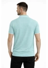 Erkek Triko Kumaş Yakalı Düğmesiz Açık Yaka Fitilli Kısa Kollu Regular Fit Tişört T-shirt - Mint yeşili