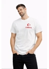 Erkek TÜRKİYE Ay Yıldız Baskılı Taraftar Forma T-Shirt - Beyaz