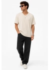 Erkek V Yaka Basic Tişört Kısa Kol Yazlık Regular Fit T-Shirt - Bej
