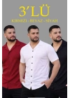 Erkek Waffle Dokuma Açık Yakalı Düğmeli Regular Kalıp 3’lü Gömlek Seti - Siyah, Kırmızı, Beyaz