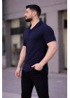Erkek Waffle Kumaş Kısa Kollu Düğmeli Açık Yaka Regular Fit Gömlek - Lacivert