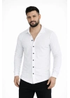 Erkek Waffle Kumaş Uzun Kollu Düğmeli Açık Yaka Regular Fit Gömlek - Beyaz