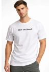 Erkek Wafıl Kumaş Tişört Regular Kalıp Bisiklet Yaka Baskılı T-Shirt - Beyaz
