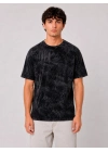 Erkek Yıkamalı Washed Effect Tişört Bisiklet Yaka Sokak Stil Kısa Kol T-Shirt - Siyah