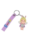 Figürlü ve Işıklı Silikon Anahtarlık -  Kız Figür - Mor