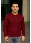 Fitilli Triko Kazak 2’li Set – Siyah  Bordo, Kalın Dokuma Pamuklu Regular Fit Bisiklet Yaka Uzun Kollu Rahat Kışlık Kazak Kombini