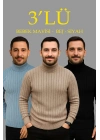 Fitilli Triko Kazak 3lÜ Set Bebek Mavisi Bej Siyah Regular Balıkcı Yaka Tam Boğazlı Triko Seti Modeli Kazak