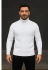 Fitilli Triko Kazak 3lÜ Set Beyaz Bordo Siyah Regular Balıkcı Yaka Tam Boğazlı Triko Seti Modeli Kazak