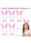 Full Pembe Renk Tavşan Sahne Seti 6'lı Set Taç Papyon Kuyruk