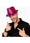 Fuşya Pembe Payetli Disco Parti Şapkası Yetişkin Işıltılı Fötr Model