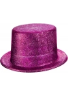 Fuşya Pembe Renk Parıltılı Simli Fötr Silindir Parti Şapkası