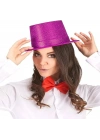 Fuşya Pembe Renk Parıltılı Simli Fötr Silindir Parti Şapkası