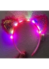Fuşya Pullu Led Işıklı Kedi Kulak Taç