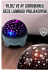 ® Gece Lambası Projeksiyon Görünümlü Şarjlı Yıldızlı Yuvarlak