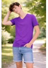 Genç Erkek Çocuk V Yaka Tişört Yazlık Model Günlük Basic Body - Mor